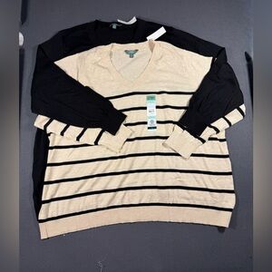 Terra & Sky V-Neck Fine Gauge Lightweight Sweater Set of 2 - Women’s Plus 4X